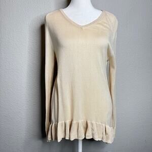 Claudia Nichole Luxury Silk/Cashmere Cream Ruffle Pullover Sweater Sz Med